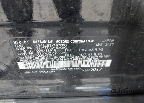 2023 Mitsubishi Outlander Sport 2.0 Es Awc from USA, damaged, VIN JA4ARUAU3PU011980